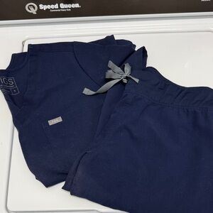 FIGS Deep Blue Scrub Set with Gray Accents